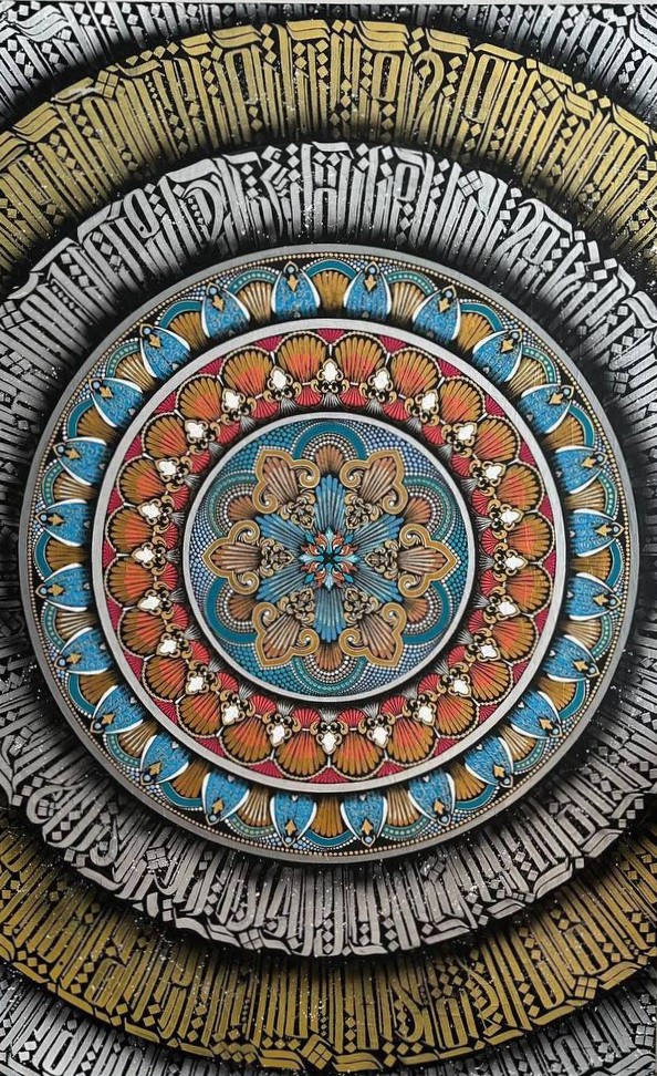 Detailed patterned canvas on wall
